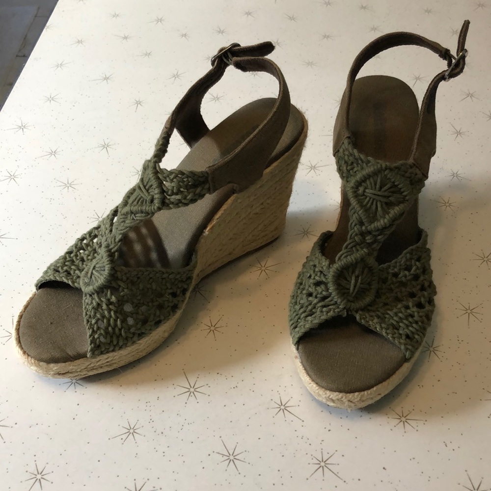 Macramé Olive Green Wedge Sandals